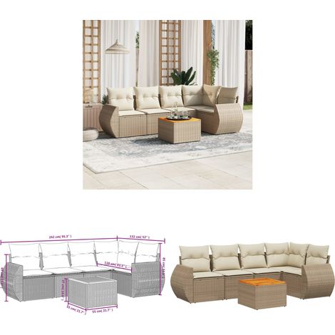 6-tlg. Garten-Sofagarnitur mit Kissen Beige Poly Rattan - Gartenmöbel - Esszimmergarnituren - Outdoor Möbel - Lounge Set - Rattan Gartenmöbel - Home & Living