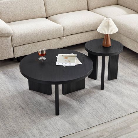 Tables basses rondes noires en MDF, lot de 2 HAVRYA (1/5)