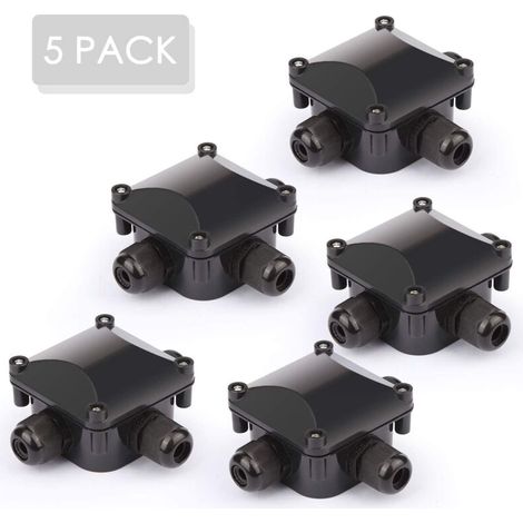 5 IP68 Waterproof Junction Boxes - Waterproof Outdoor Distribution Box, Cable Connectors, Earth Cable - 3 Pin - Garden Outdoor Distribution Box