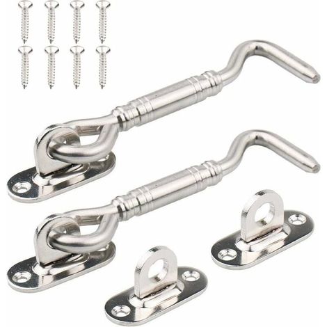 Crochet de Cabine,2 Pack Acier Inoxydable Abri de Verrouillage 4 Pouces Portail Loquet pour Verrou Fenêtre de Porte Argent-LIAIKI
