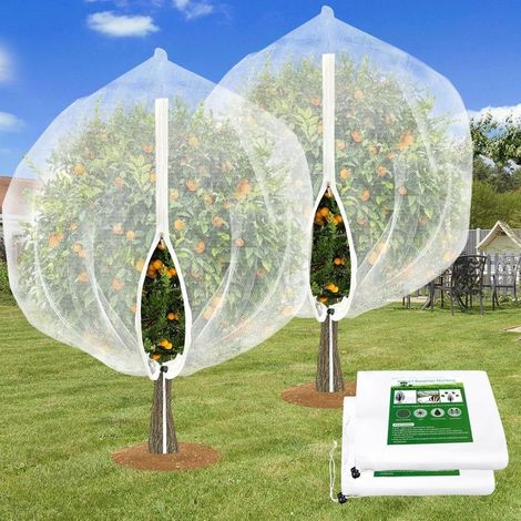 Filet de Protection pour Arbres Fruitiers 2,4 x 2,4 m (Lot de 2) - Filet Anti-Oiseaux et Anti-Insectes avec Fermeture Éclair et Cordon de Serrage pour Jardin (1/5)