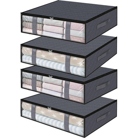 Sac de rangement pour couette en non-tissé, grande capacité, organisateur de lit renforcé, portable, 100 x 50 x 18 cm, ensemble court de 4 pièces 100 x 50 x 18 cm (1/5)
