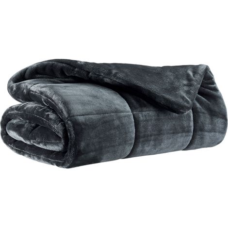 VIVARAISE - Plaid décoratif Vivaraise Betender - Microfibre 100% polyester, effet bi-face quilté, gris clair, 130 x 180 cm