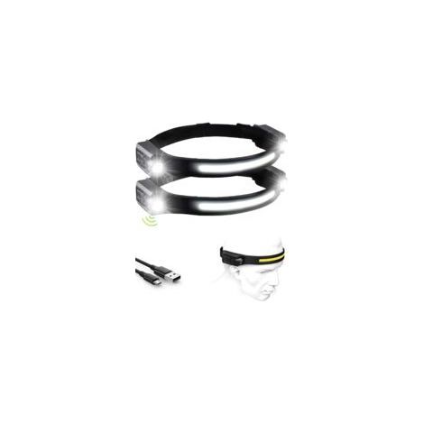 Wiederaufladbare LED-Stirnlampe, 1200 lm, Doppel-Stirnlampe mit 12 Stunden Akkulaufzeit, 5 Leuchtmodi, leicht mit Bewegungssensor, IPX4 wasserdicht (Schwarz, 2er-Pack) (1/5)