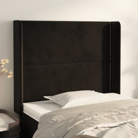 Tête de lit avec oreilles Style Classique Armoire de lit - Noir 103x16x118/128 cm Velours BV373604 - BonneVie (1/5)