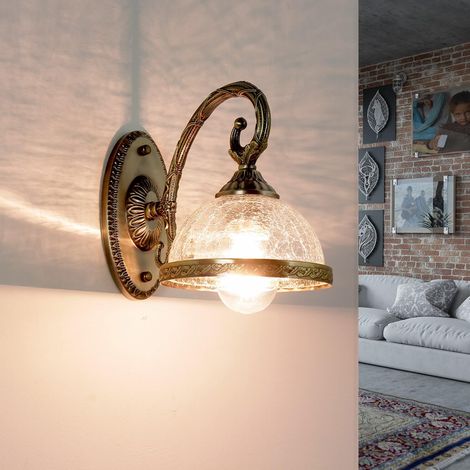 Jugendstil Wandlampe in Messing Glas E14 Klassisch (1/5)