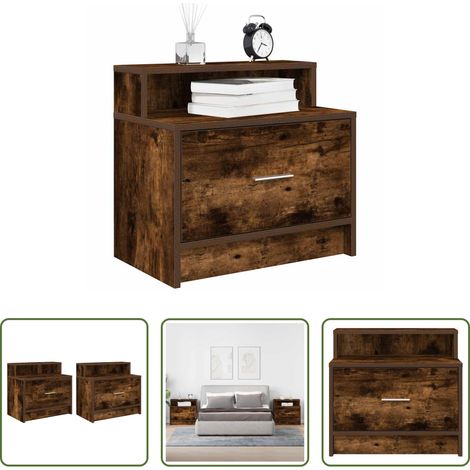 vidaXL Holz Nachttisch - Nachttische mit Schublade 2 Stk. Räuchereiche 51x31x47 cm (1/5)