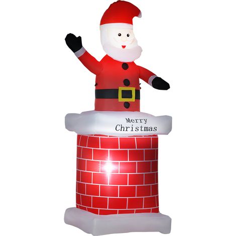 Père Noël gonflable avec cheminée lumineuse LED - 210 cm - Rouge, blanc et noir - Polyester imperméable - Décoration de Noël extérieure - Design festif (1/5)