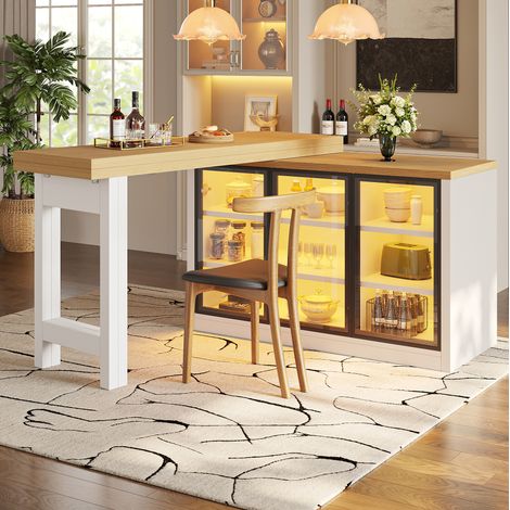 Table extensible avec meuble latéral pivotant 360°, MDF et verre, blanc DESVIAE (1/5)
