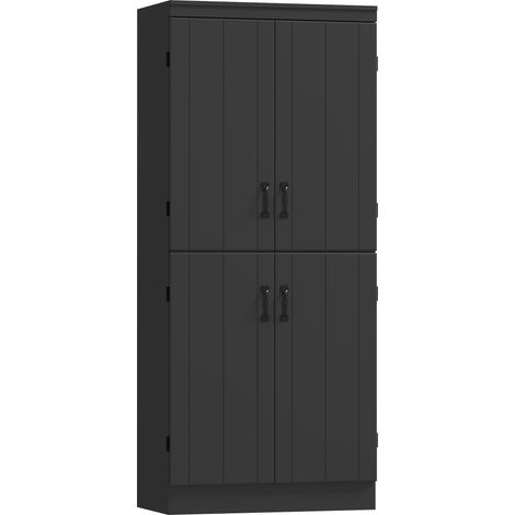 Hohes Küchen-Sideboard, Küchenschrank mit 4 Türen, 6 Einlegeböden und verstellbaren Einlegeböden, 76 x 40 x 176,7 cm, schwarz (1/5)