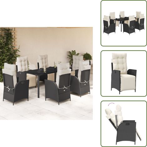 Cojines para asiento - vidaXL Set de comedor de jardín 7 pzas y cojines ratán sintético negro - Cojines para respaldo