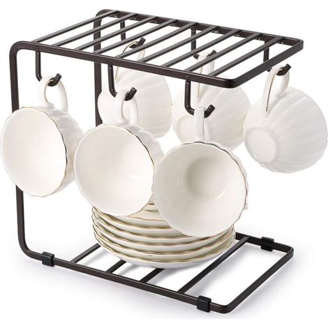 YMYNY Support de tasse en fil métallique vintage pour comptoir, garde-manger ou tasses, 6 crochets