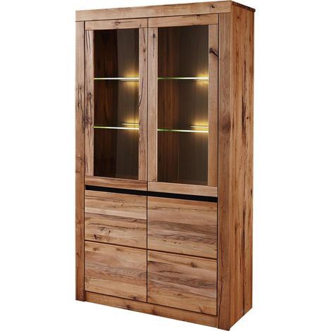 Vitrine 105x42 Chênes sauvage et lombard huilé Bois naturel MONTREUX 101