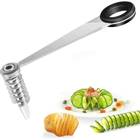 Cortador de patatas en espiral, cortador de patatas en espiral de acero inoxidable, cortador de verduras portátil para pepinos, manzanas, zanahorias, etc. (1/4)