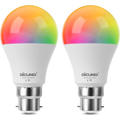 Ampoule Connectée B22, 9W Équiv 60W, 2700K-5000K, 800lm, Lot de 2 Ampoule WiFi LED Intelligente B22 compatible avec et Google Home, Multicouleur RGBCW, Sans Hub Requis (1/5)