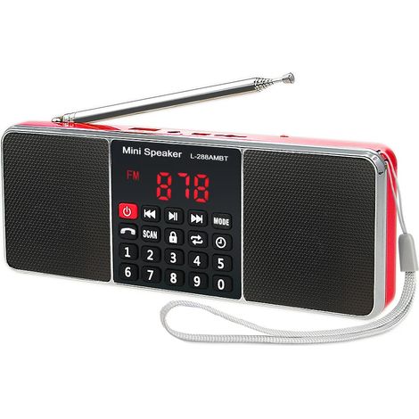 (Rouge) Radio AM/FM Bluetooth Super Bass avec carte TF, USB, interface AUX et autres fonctions. (1/2)