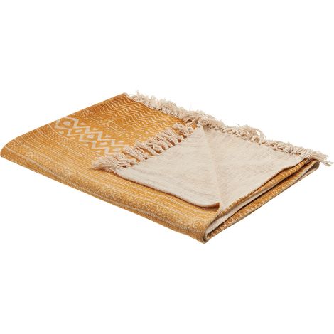 Manta de algodón amarillo mostaza beige claro 130 x 180 cm africano Firozabad