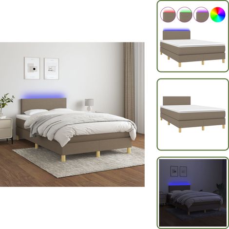 Boxspringbett mit Matratze & LED Taupe 120x200 cm Stoff - Boxspringbett - Doppelbett - Lattenrost - Bettauflage - LED Beleuchtung
