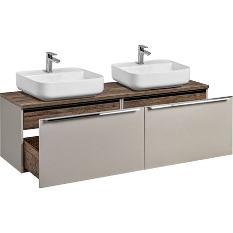 Doppel Waschtisch-Unterschrank 160cm taupe mit Vintage Oak PUEBLA-56-TAUPE, B/H/T 160,4/63,5/46 cm (1/5)