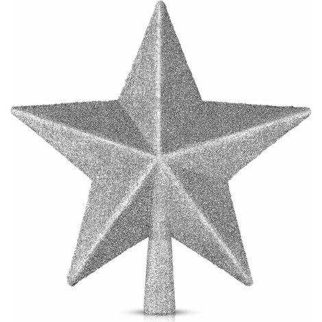1 étoile de Noël de 15 cm, décoration de sapin de Noël à paillettes dorées pour la décoration intérieure (argenté) (1/5)
