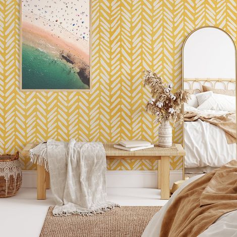 Papel pintado adhesivo vintage para salón Geométrico Amarillo