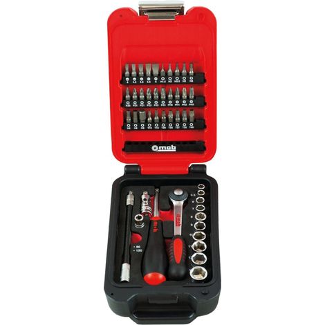 Coffret box 1/4'' 46 pièces 6 pans cliquet rond - MOB (1/5)
