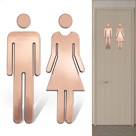 WC signe plaque de toilette pour salle de bain 1 paire porte plaque signalétique panneau de toilette autocollants signalétique symbole homme et femme plaques de bain (bronze brossé(20 cm) (1/5)