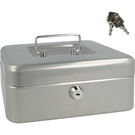 Westcott Cassetta portavalori con serratura (20 cm) argento Cassetta con serratura in lamiera d'acciaio con 2 chiavi Inserto rimovibile per monete con 3 scomparti E-51001 SILVER (1/5)