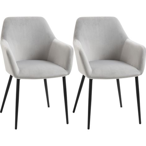 Set di 2 sedie da pranzo in velluto grigio chiaro con gambe in acciaio MODENUIT (1/5)