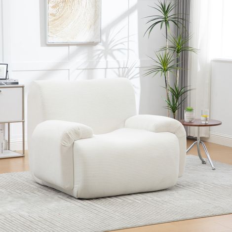 Fauteuil en chenille avec tabouret sous vide ivoire. mousse 30D haute élasticité. Sans assemblage parfait pour salon et petit espace (1/5)