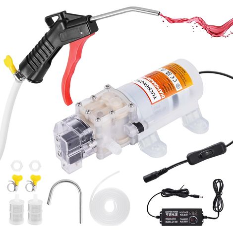 Pompe a Vin Electrique Auto-amorçante 12V avec Contrôle Débit, Pompe de Transfert Qualité Alimentaire, Pistolet de Remplissage Liquide, Tuyau 4m, 2 Filtres Inclus, pour Bière/Vin/Boissons (1/5)