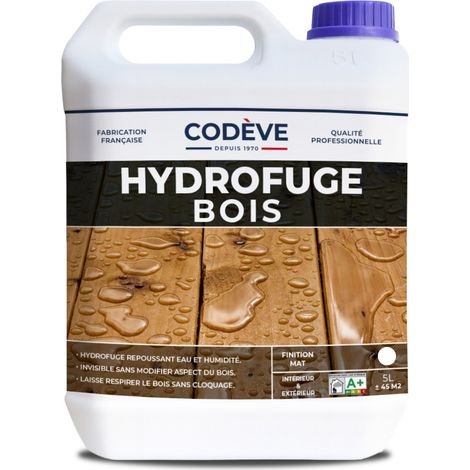 Codève Bois – Hydrofuge bois 5 L – Imperméabilise bois brut et ancien – Barrière invisible pour terrasse, bardage, volet, lambris, meuble