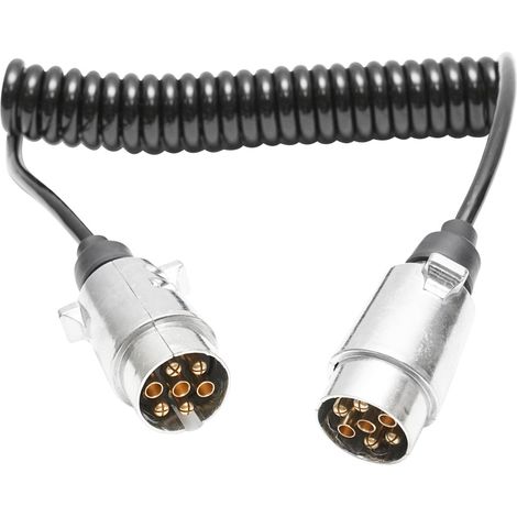 Cavo elettrico flessibile a spirale 2,5M, 7 pin per rimorchio con 2 spine maschio in metallo Breckner Germany