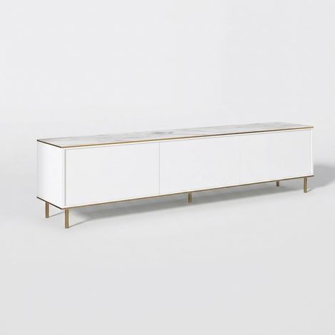 Modernes TV-Lowboard mit Regalböden 180 cm Imaj - Weißer Marmoreffekt (1/4)