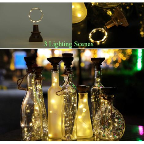 Bouchon lumineux 20 LED carré, guirlande lumineuse en fil de cuivre pour bouteille de vin, décoration de fête, blanc chaud, lot unique (1/5)