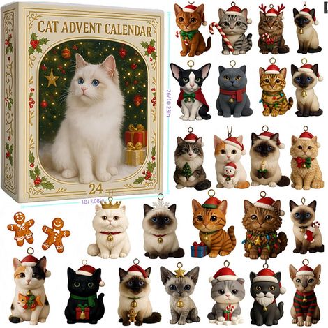 Calendrier De Lavent Chat - 24 Ornaments En Acrylique Pour Arbre De Noël - Décoration Thème Chat - Lot De 1 (1/5)