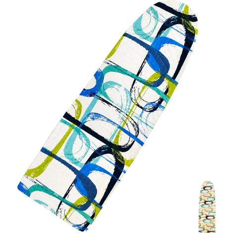 Copriasse da stiro universale, misura 140x60 cm, telo 100% cotone con elastico per aderenza perfetta all'asse, resistente fino a 200°, Made in Italy - Fantasia blu e verde (1/5)