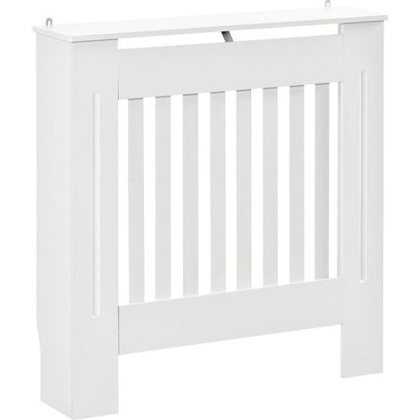 Cache-radiateur Blanc - Petit - Style Moderne à Lattes Verticales - H81xW78xD19cm - MDF Peint with Wood Top Shelf (1/5)