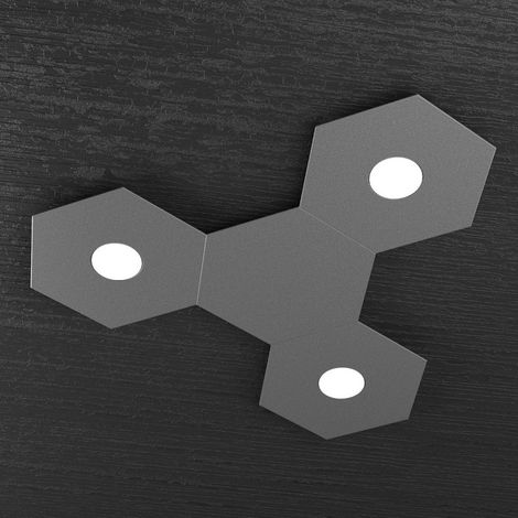 Plafoniera Moderna 4 Moduli Hexagon Metallo Grigio Antracite 3 Luci Led 12X3W (1/3)