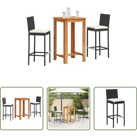 Tabouret de bar - Ensemble de bar de jardin 3 pcs noir bois massif acacia rotin (1/5)