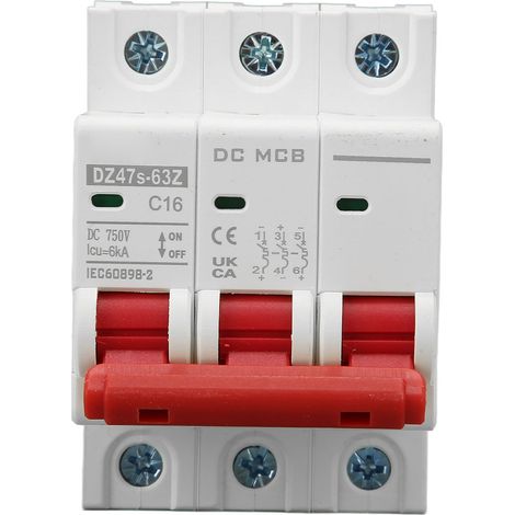 Dreiphasiger Gleichstrom-Leistungsschalter, 6000 A Schaltvermögen, Mini-Sicherheitsleistungsschalter für Photovoltaikanlagen, 16 A, 750 V (1/5)