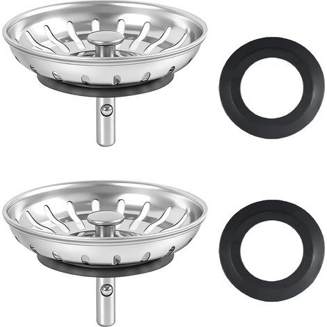 2PCS Bouchons Évier Cuisine 80mm, Bonde Évier Cuisine INOX avec Grille et 2 Joints de Rechange, Filtre et Bouchon en Acier Inoxydable (1/5)