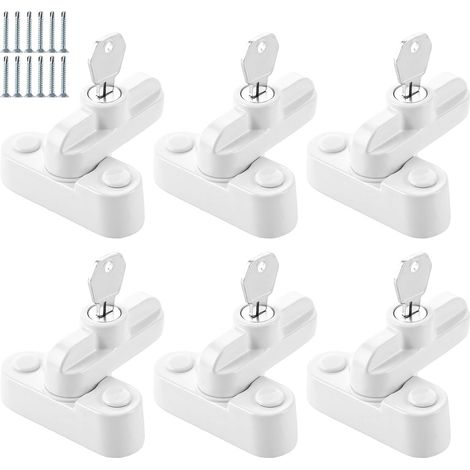 Lot de 6 Verrou Fenetre, avec Clé, Blanc À Utiliser Comme Serrure de Sécurité / Serrure Anti-Effraction Résistante à l'Usure et à la Corrosion Solide et Durable (1/5)