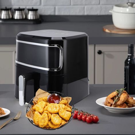 Freidora de aire caliente multifuncional de 10 litros con pantalla táctil, ventana de visualización, carcasa de ABS negro, 1350 W para la cocina. (1/5)