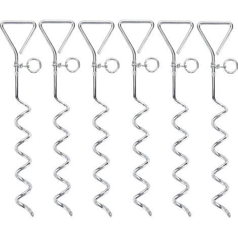 6pcs Trampoline Anchor Kit Swing Anchor 16.5 Inch Long Corkscrew Shape Steel Stakes Heavy Duty Ground Anchor Stainless Steel Trampoline Pegs Dog Stake