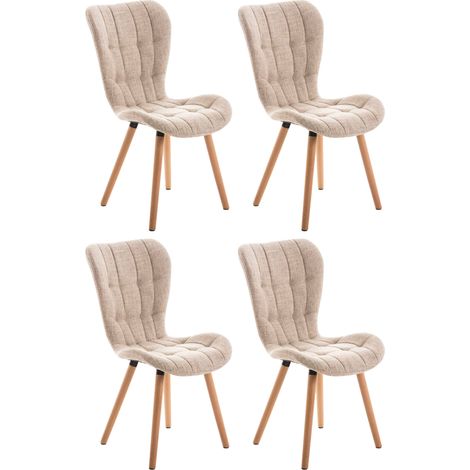 Set de 4 sillas de comedor Elda tapizadas en tela Crema (1/5)