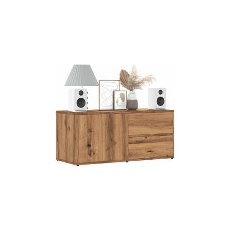 Meuble TV chêne artisanal 80x34x35,5 bois d'ingénierie (1/5)