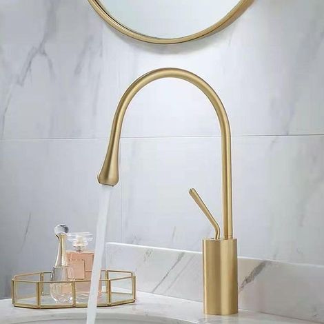 Gold Bathroom Faucet, Solid Brass Tall Mixer Tap, Countertop Mount Bathroom Sink Faucet (1/4)