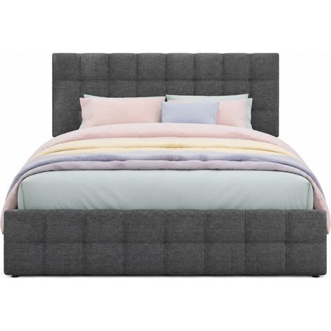 Lit coffre 140x200 cm avec 4 tiroirs, tête de lit réglable, sommier à lattes acier et revêtement tissu gris pour chambre adulte, gain de place - CHICFURN (1/5)
