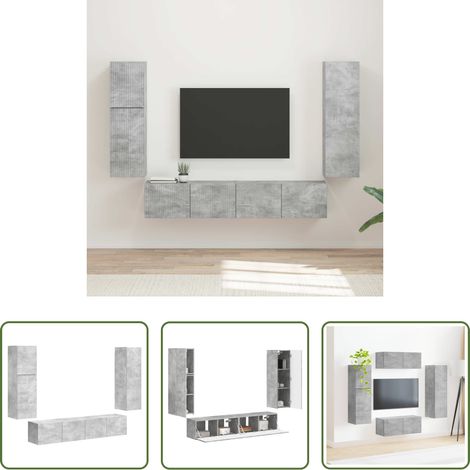 vidaXL Wohnzimmer Einrichtung - TV-Schrankset Wandmontiert 4 pcs Beton Grau Holzwerkstoff (1/5)